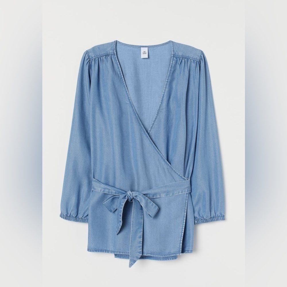 & Denim for H&M Chambray Lyocell Wrapover Blouse Lightweight Denim Size‎ 2
